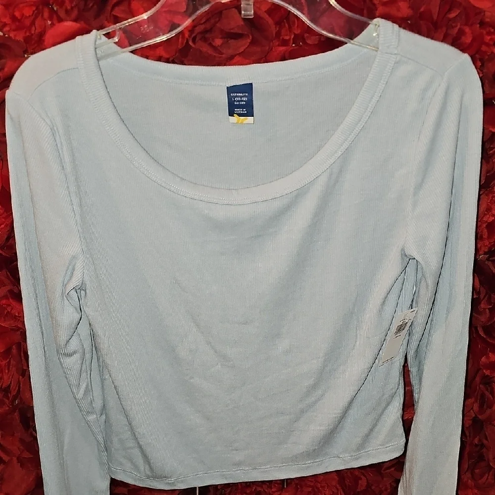 Old Navy NWT Girls Light Blue Ribbed Long Sleeve Top Size 10/12